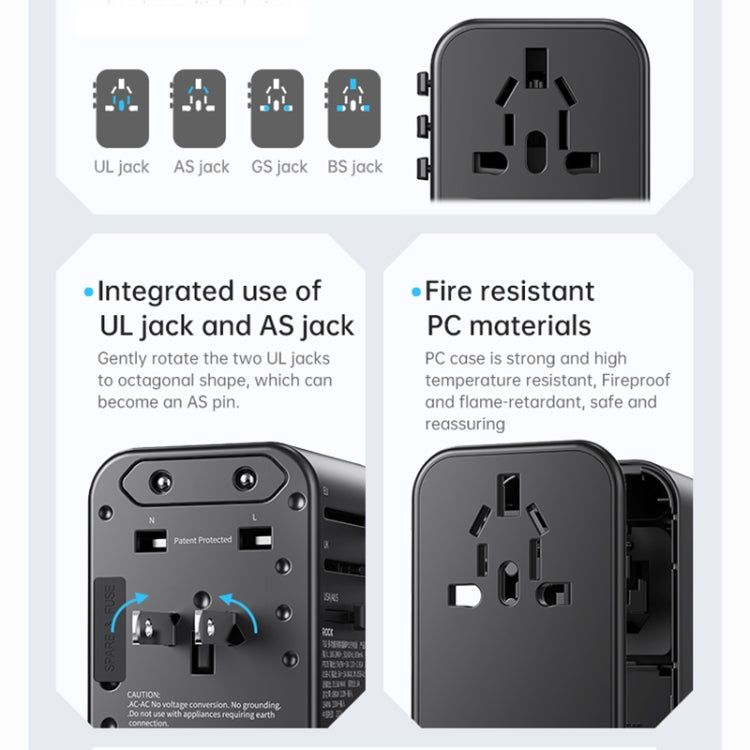 ROCK T62 35.5W Global Travel Multifunctional Plug PD Charger Power Adapter(Black) - free shipping - PMC TechLife - Order now!