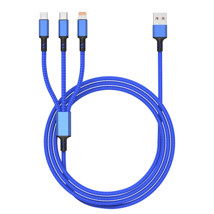 Orange Plug 3A 3 in 1 USB to Type-C / 8 Pin / Micro USB Fast Charging Cable, Cable Length: 1.2m(Blue) - Multifunction Cable by PMC Jewellery | Online Shopping South Africa | PMC Jewellery | Buy Now Pay Later Mobicred