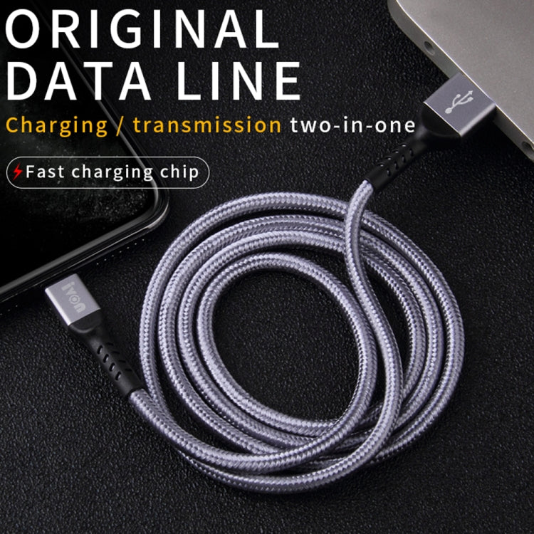 IVON CA89 2.1A USB to 8 Pin Braid Fast Charge Data Cable, Cable Length: 1m(Grey) - Normal Style Cable by IVON | Online Shopping South Africa | PMC Jewellery | Buy Now Pay Later Mobicred