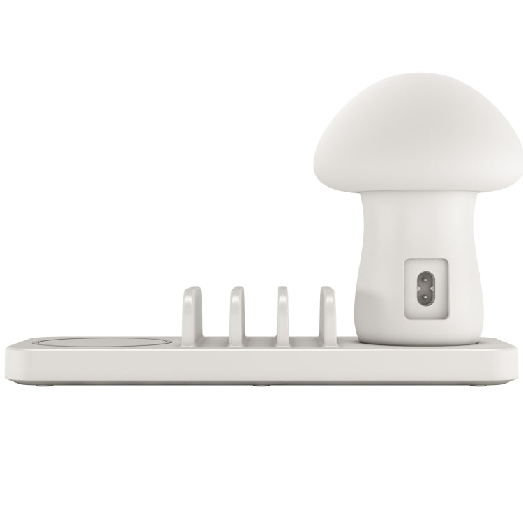 HQ-UD12 Universal 4 in 1 40W QC3.0 3 USB Ports + Wireless Charger Mobile Phone Charging Station with Mushroom Shape LED Light, Length: 1.2m, UK Plug(White) - Multifunction Charger by PMC Jewellery | Online Shopping South Africa | PMC Jewellery | Buy Now Pay Later Mobicred