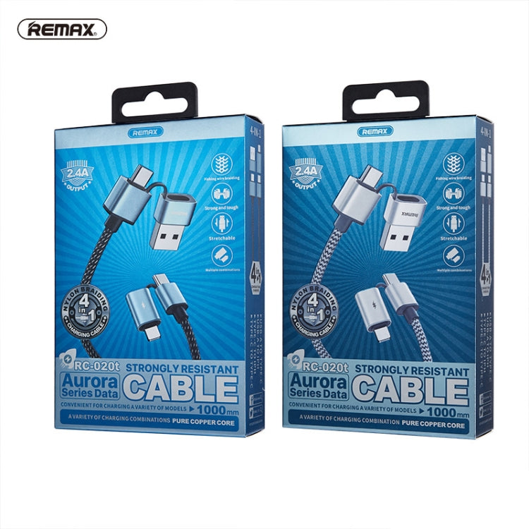 REMAX RC-020t 2.4A Aurora Series 4 in 1 8 Pin + USB +2 x Type-C Data Snyc Charging Cable, Cable Length: 1m(Black) - Multifunction Cable by REMAX | Online Shopping South Africa | PMC Jewellery | Buy Now Pay Later Mobicred