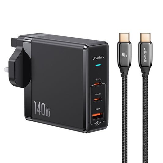 USAMS US-SJ581 T53 3 in 1 140W 3 USB Interfaces GaN Fast Charger Set, UK Plug (Black) - USB Charger by USAMS | Online Shopping South Africa | PMC Jewellery | Buy Now Pay Later Mobicred