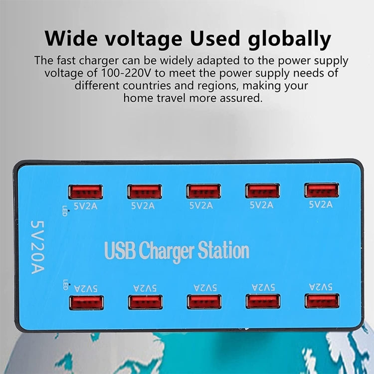 A5B 100W 10 Ports USB Smart Charging Station with Indicator Light, US Plug - Multifunction Charger by PMC Jewellery | Online Shopping South Africa | PMC Jewellery | Buy Now Pay Later Mobicred