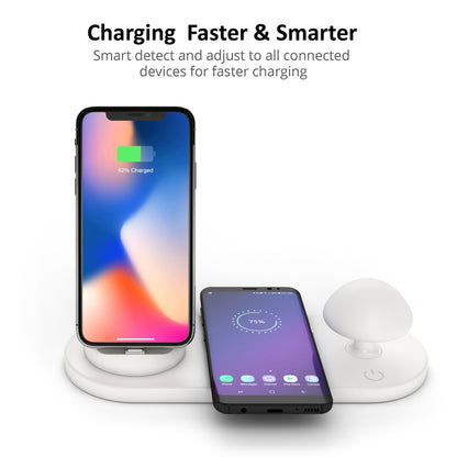 HQ-UD11 10W 4 in 1 Mobile Phone Fast Wireless Charger with Mushroom LED Light & Phone Holder, Length: 1.2m(White) - Multifunction Charger by PMC Jewellery | Online Shopping South Africa | PMC Jewellery | Buy Now Pay Later Mobicred