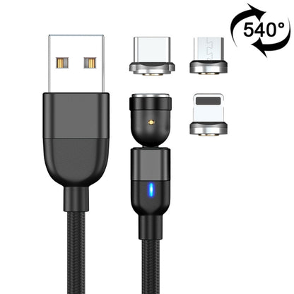 2m 3A Output 3 in 1 USB to 8 Pin + USB-C / Type-C + Micro USB 540 Degree Rotating Magnetic Data Sync Charging Cable(Black) - Charging Cable & Head by PMC Jewellery | Online Shopping South Africa | PMC Jewellery | Buy Now Pay Later Mobicred