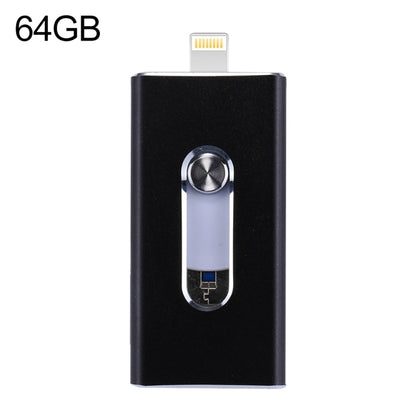 RQW-02 3 in 1 USB 2.0 & 8 Pin & Micro USB 64GB Flash Drive(Black) - U Disk & Card Reader by PMC Jewellery | Online Shopping South Africa | PMC Jewellery | Buy Now Pay Later Mobicred