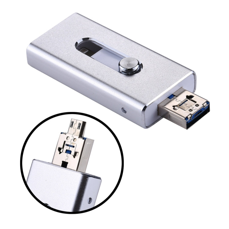 RQW-02 3 in 1 USB 2.0 & 8 Pin & Micro USB 64GB Flash Drive(Silver) - U Disk & Card Reader by PMC Jewellery | Online Shopping South Africa | PMC Jewellery | Buy Now Pay Later Mobicred