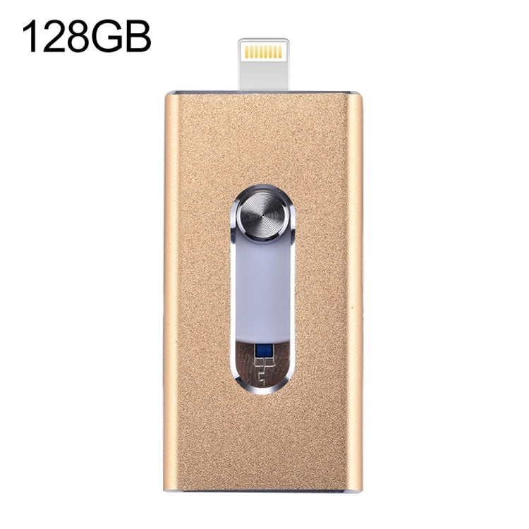 RQW-02 3 in 1 USB 2.0 & 8 Pin & Micro USB 128GB Flash Drive(Gold) - U Disk & Card Reader by PMC Jewellery | Online Shopping South Africa | PMC Jewellery | Buy Now Pay Later Mobicred