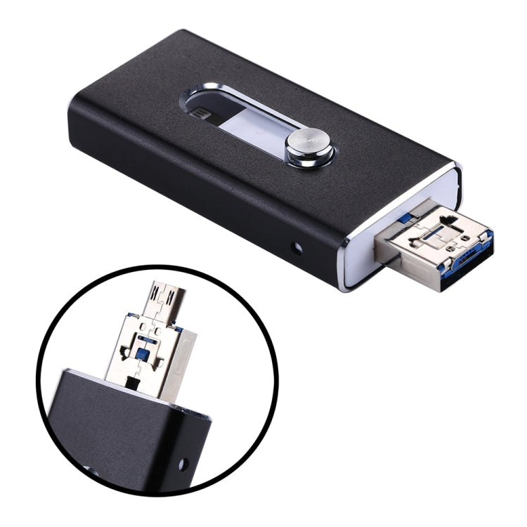 RQW-02 3 in 1 USB 2.0 & 8 Pin & Micro USB 16GB Flash Drive(Black) - U Disk & Card Reader by PMC Jewellery | Online Shopping South Africa | PMC Jewellery | Buy Now Pay Later Mobicred