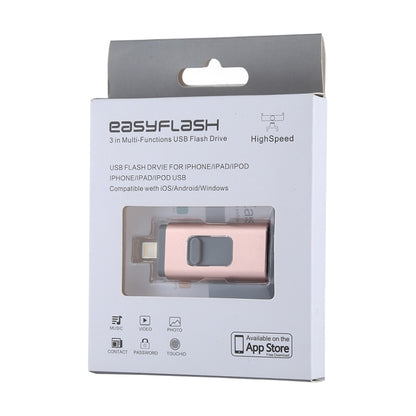 easyflash RQW-01B 3 in 1 USB 2.0 & 8 Pin & Micro USB 32GB Flash Drive(Rose Gold) - U Disk & Card Reader by PMC Jewellery | Online Shopping South Africa | PMC Jewellery | Buy Now Pay Later Mobicred