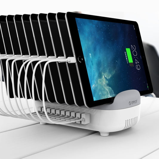 ORICO DUK-10P 120W 10 USB Ports Smart Charging Station with Phone & Tablet Stand, AU Plug(White) - Multifunction Charger by ORICO | Online Shopping South Africa | PMC Jewellery | Buy Now Pay Later Mobicred