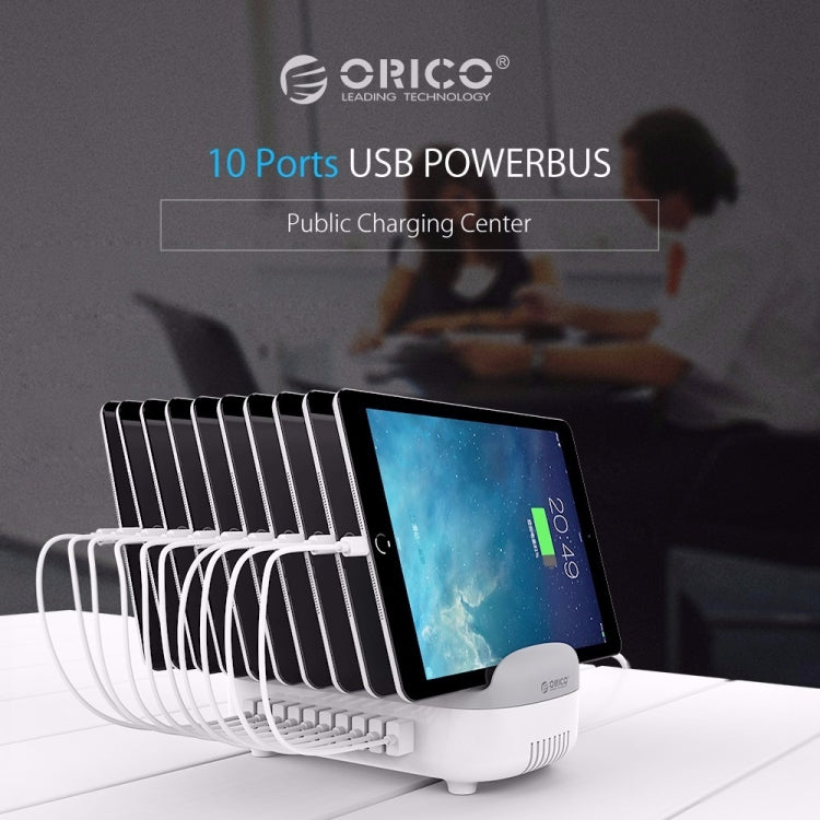 ORICO DUK-10P 120W 10 USB Ports Smart Charging Station with Phone & Tablet Stand, UK Plug(Black) - Multifunction Charger by ORICO | Online Shopping South Africa | PMC Jewellery | Buy Now Pay Later Mobicred