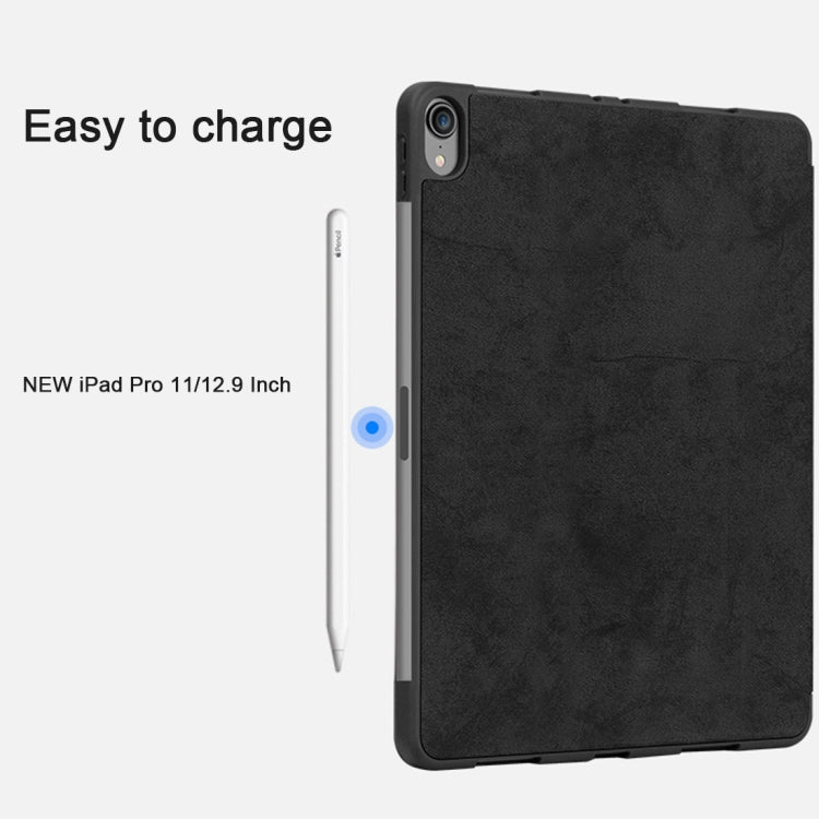 Horizontal Flip Leather Case with Pen Slot Three-folding Holder & Wake-up / Sleep Function for iPad Air 13 2024 / Pro 12.9 (2018)(Black) - iPad Pro 12.9 (2018) Cases by PMC Jewellery | Online Shopping South Africa | PMC Jewellery | Buy Now Pay Later Mobicred