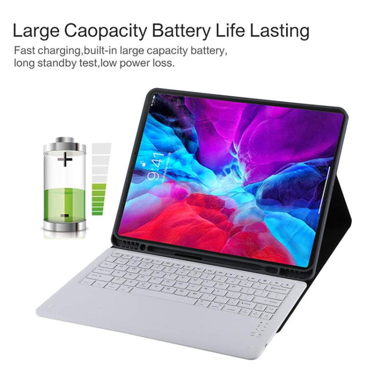 T129 Detachable Bluetooth White Keyboard Microfiber Leather Tablet Case for iPad Pro 12.9 inch (2020), with Holder (Blue) - For iPad Pro by PMC Jewellery | Online Shopping South Africa | PMC Jewellery | Buy Now Pay Later Mobicred