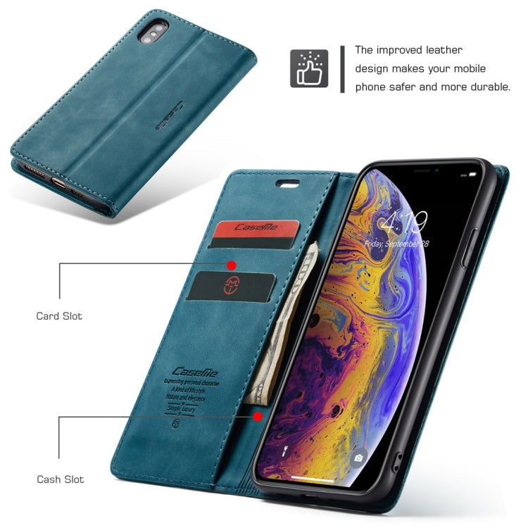 For iPhone X / XS CaseMe-013 Multifunctional Retro Frosted Horizontal Flip Leather Case with Card Slot & Holder & Wallet(Blue) - More iPhone Cases by CaseMe | Online Shopping South Africa | PMC Jewellery | Buy Now Pay Later Mobicred