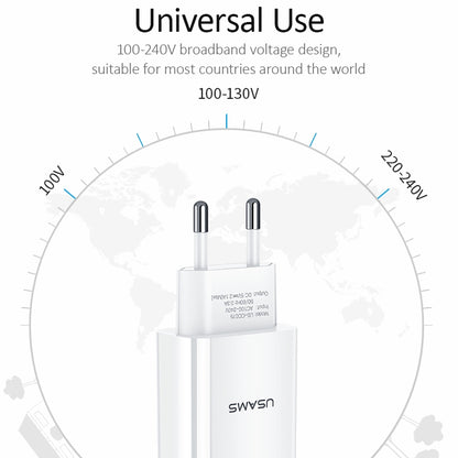 USAMS US-CC075 T18 2.1A Single USB Travel Charger, EU Plug (White) - USB Charger by USAMS | Online Shopping South Africa | PMC Jewellery | Buy Now Pay Later Mobicred