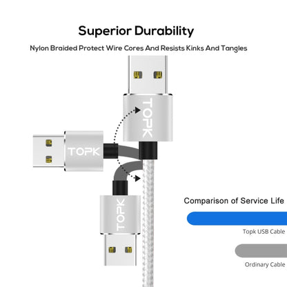 TOPK AM23 1m 2.4A Max USB to 8 Pin Nylon Braided Magnetic Charging Cable with LED Indicator(Silver) - Charging Cable & Head by TOPK | Online Shopping South Africa | PMC Jewellery | Buy Now Pay Later Mobicred