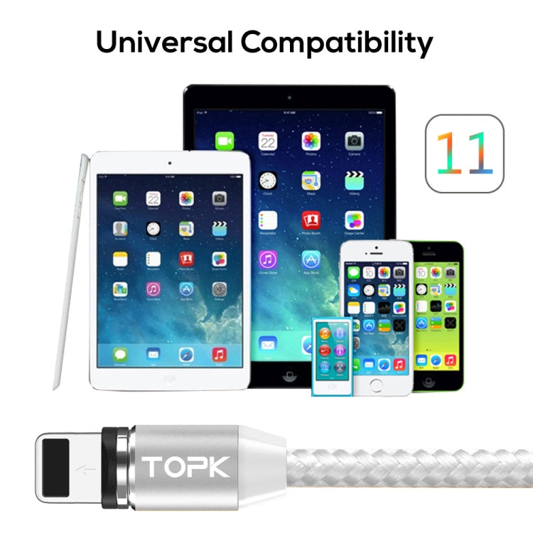 TOPK AM23 1m 2.4A Max USB to 8 Pin Nylon Braided Magnetic Charging Cable with LED Indicator(Silver) - Charging Cable & Head by TOPK | Online Shopping South Africa | PMC Jewellery | Buy Now Pay Later Mobicred