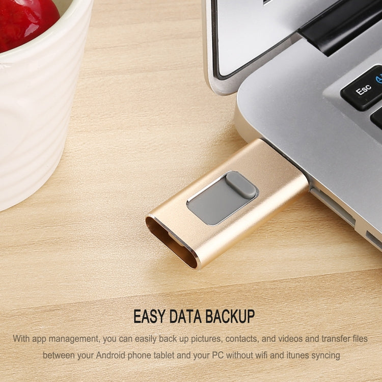 Richwell 3 in 1 64G Type-C + 8 Pin + USB 3.0 Metal Push-pull Flash Disk with OTG Function(Gold) - free shipping - PMC Jewellery - Order now!