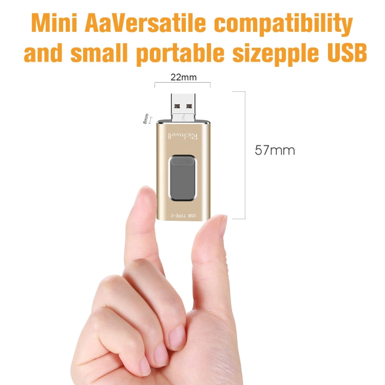 Richwell 3 in 1 128G Type-C + 8 Pin + USB 3.0 Metal Push-pull Flash Disk with OTG Function(Silver) - free shipping - PMC Jewellery - Order now!