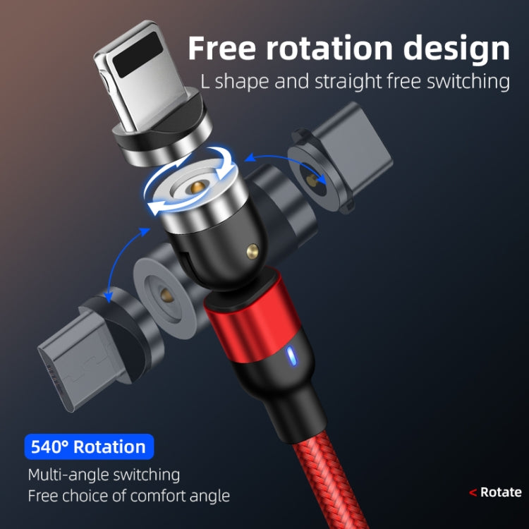 1m 2A Output 3 in 1 USB to 8 Pin + USB-C / Type-C + Micro USB Nylon Braided Rotate Magnetic Charging Cable (Red) - free shipping - PMC Jewellery - Order now!