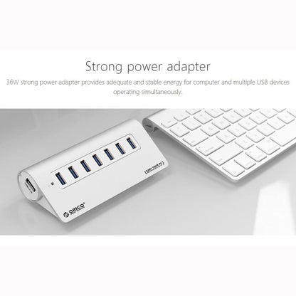 ORICO M3H7-V1 Aluminum Alloy 7 USB 3.0 Ports HUB with 30W Power Adapter - USB HUB by ORICO | Online Shopping South Africa | PMC Jewellery | Buy Now Pay Later Mobicred