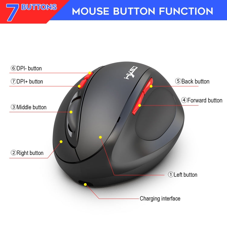 HXSJ T31 2.4GHz 2400DPI Three-speed Adjustable 7-keys Rechargeable Vertical Wireless Optical Mouse - Wireless Mice by HXSJ | Online Shopping South Africa | PMC Jewellery | Buy Now Pay Later Mobicred