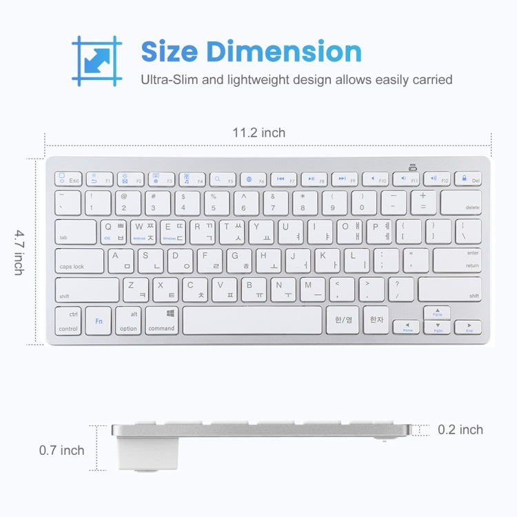 WB-8022 Ultra-thin Wireless Bluetooth Keyboard for iPad, Samsung, Huawei, Xiaomi, Tablet PCs or Smartphones, Ko Language Keys(Silver) - Wireless Keyboard by PMC Jewellery | Online Shopping South Africa | PMC Jewellery | Buy Now Pay Later Mobicred