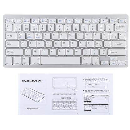 WB-8022 Ultra-thin Wireless Bluetooth Keyboard for iPad, Samsung, Huawei, Xiaomi, Tablet PCs or Smartphones, Spanish Keys(Silver) - Wireless Keyboard by PMC Jewellery | Online Shopping South Africa | PMC Jewellery | Buy Now Pay Later Mobicred