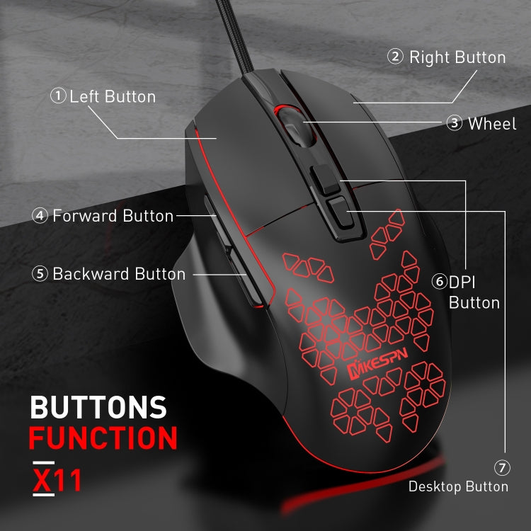 MKESPN X11 7-buttons 7200DPI RGB Wired Macro-definition Gaming Mouse - Wired Mice by MKESPN | Online Shopping South Africa | PMC Jewellery | Buy Now Pay Later Mobicred