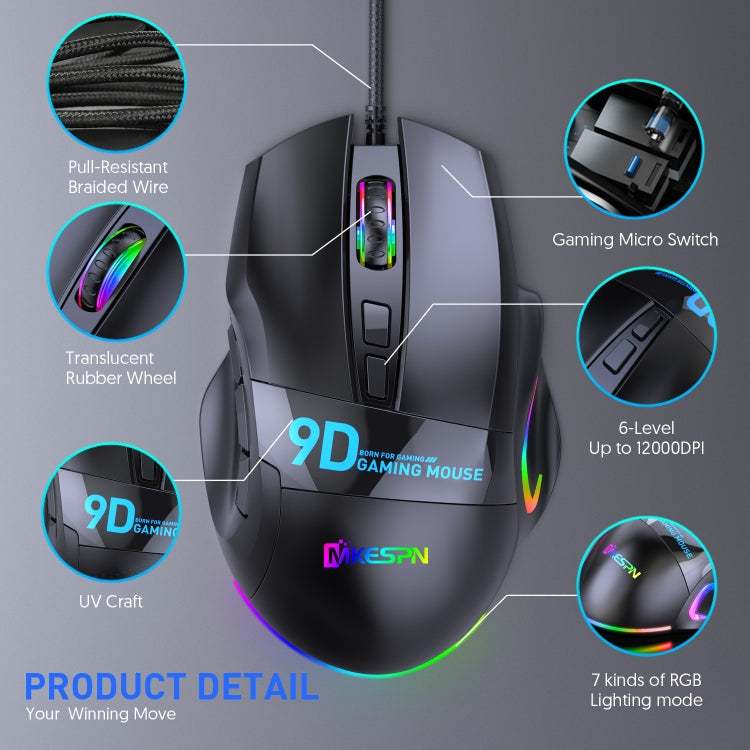 MKESPN X10 9-Buttons RGB Wired Full Speed Macro Definition Gaming Mouse - Wired Mice by MKESPN | Online Shopping South Africa | PMC Jewellery | Buy Now Pay Later Mobicred