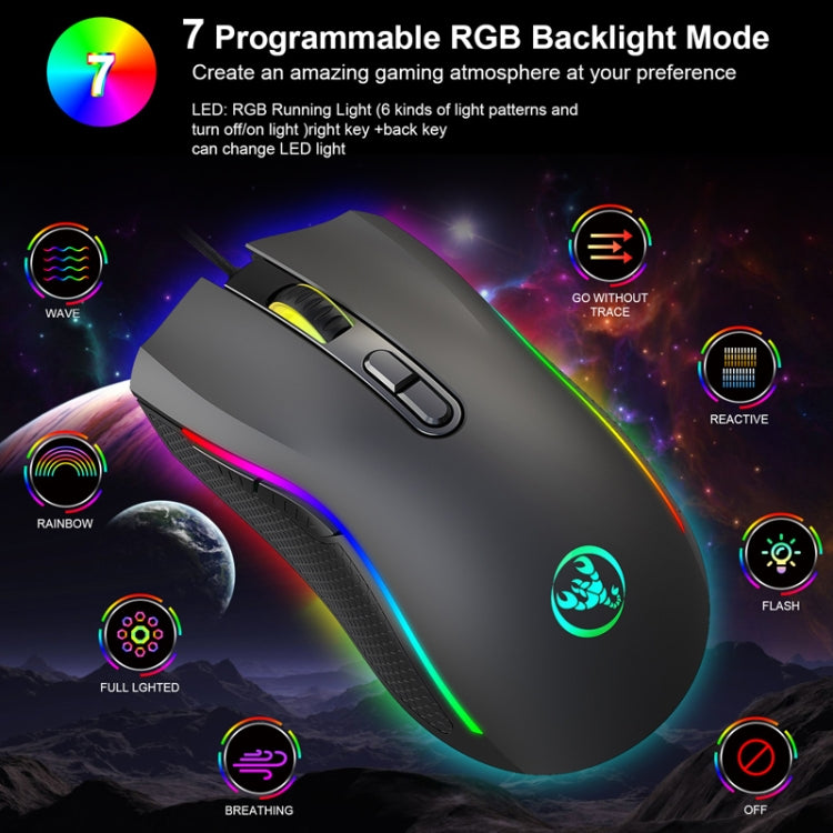 HXSJ A869 Type-C 7200dpi 6-modes Adjustable 7-keys RGB Light Wired Game Mouse - Wired Mice by HXSJ | Online Shopping South Africa | PMC Jewellery | Buy Now Pay Later Mobicred