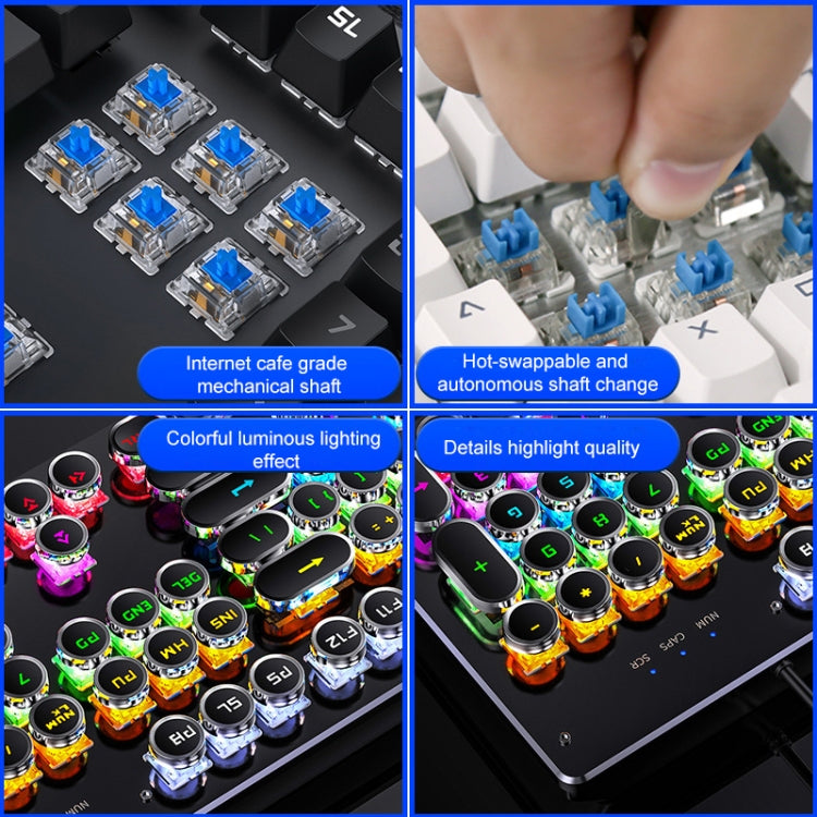 YINDIAO Electroplating Punk Mixed Light USB Mechanical Gaming Wired Keyboard, Tea Shaft (Black) - free shipping - PMC Jewellery - Order now!