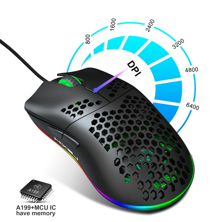 HXSJ J900 6 Keys RGB Lighting Programmable Gaming Wired Mouse (Black) - Wired Mice by HXSJ | Online Shopping South Africa | PMC Jewellery | Buy Now Pay Later Mobicred