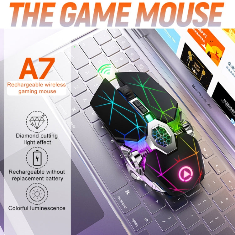 YINDIAO A7 2.4GHz 1600DPI 3-modes Adjustable 7-keys Rechargeable RGB Light Wireless Silent Gaming Mouse (Black) - free shipping - PMC Jewellery - Order now!