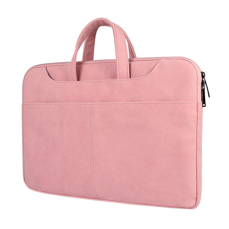 ST06S Waterproof PU Leather Zipper Hidden Portable Strap One-shoulder Handbag for 14.1 inch Laptops, with Magic Stick & Suitcase Belt (Pink) - 14.1 inch by PMC Jewellery | Online Shopping South Africa | PMC Jewellery | Buy Now Pay Later Mobicred