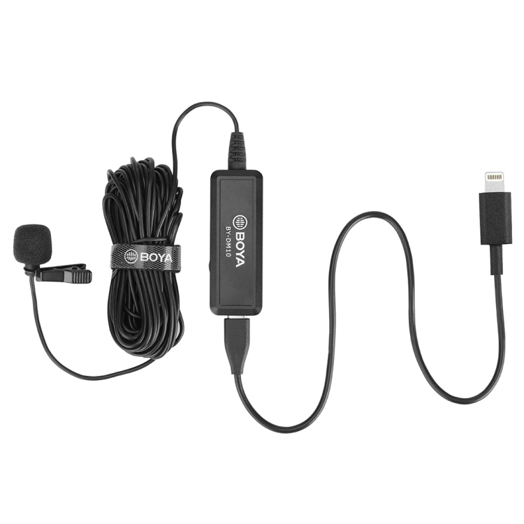 BOYA BY-DM10 USB / 8 Pin Plug Broadcast Lavalier Microphone with Windscreen, Cable Length: 6m(Black) - Camera Microphone by BOYA | Online Shopping South Africa | PMC Jewellery | Buy Now Pay Later Mobicred