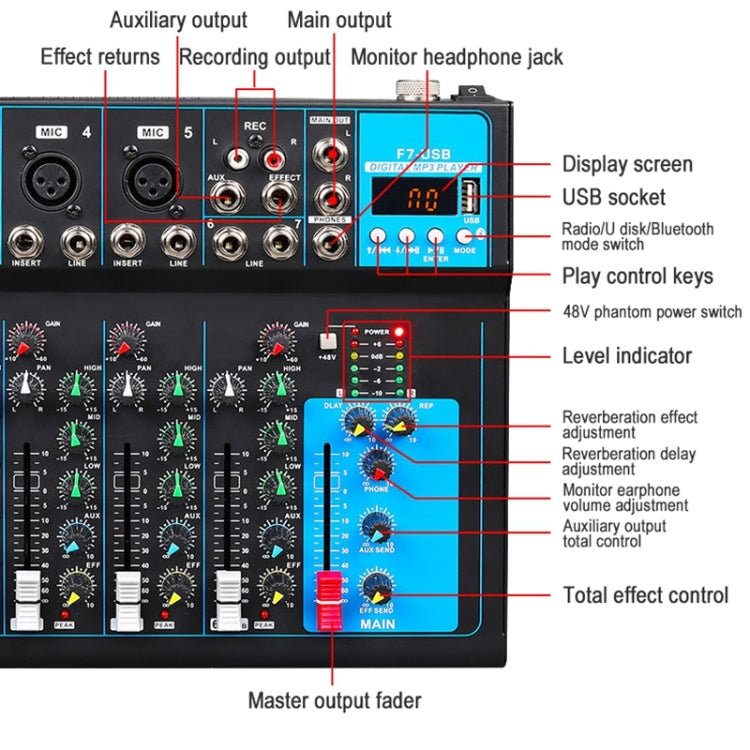 F7 Home 7-channel Bluetooth USB Reverb Mixer, EU Plug(Black) - free shipping - PMC Jewellery - Order now!