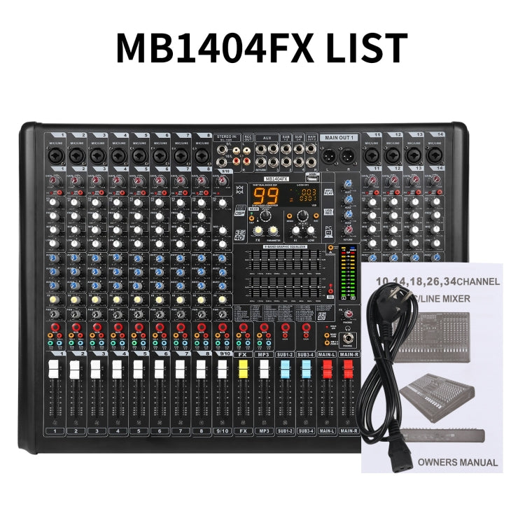 XTUGA B1404FX 14 Channels Bluetooth Audio Mixer Digital DJ Controller Sound Mixing Console (UK Plug) - Live Sound Effects Processors by XTUGA | Online Shopping South Africa | PMC Jewellery | Buy Now Pay Later Mobicred