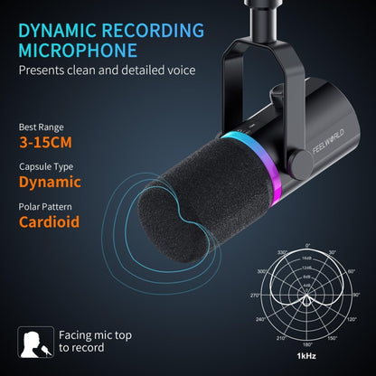 FEELWORLD PM1 XLR/USB Dynamic Microphone for Podcasting Recording Gaming Live Streaming (Black) - Microphone by FEELWORLD | Online Shopping South Africa | PMC Jewellery | Buy Now Pay Later Mobicred