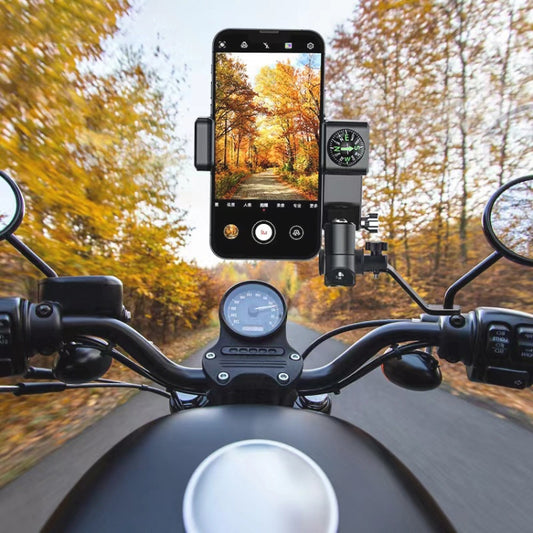 Motorcycle Spherical Compass Phone Holder, Rearview Mirror without Light (Black) - Holder by PMC Jewellery | Online Shopping South Africa | PMC Jewellery | Buy Now Pay Later Mobicred