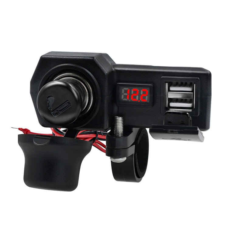 CS-1072B1 Motorcycle Dual USB Charger + Voltmeter with Cigarette Lighter & Cigarette Butts (Black) - Battery Charger by PMC Jewellery | Online Shopping South Africa | PMC Jewellery | Buy Now Pay Later Mobicred