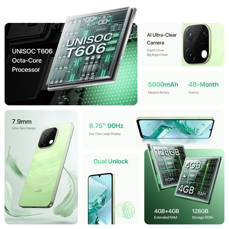 UMIDIGI G9T, 4GB+128GB, Face ID & Side Fingerprint Identification, 6.75 inch Android 14 UNISOC T606 Octa Core, Network: 4G (Green) - UMIDIGI by UMIDIGI | Online Shopping South Africa | PMC Jewellery | Buy Now Pay Later Mobicred