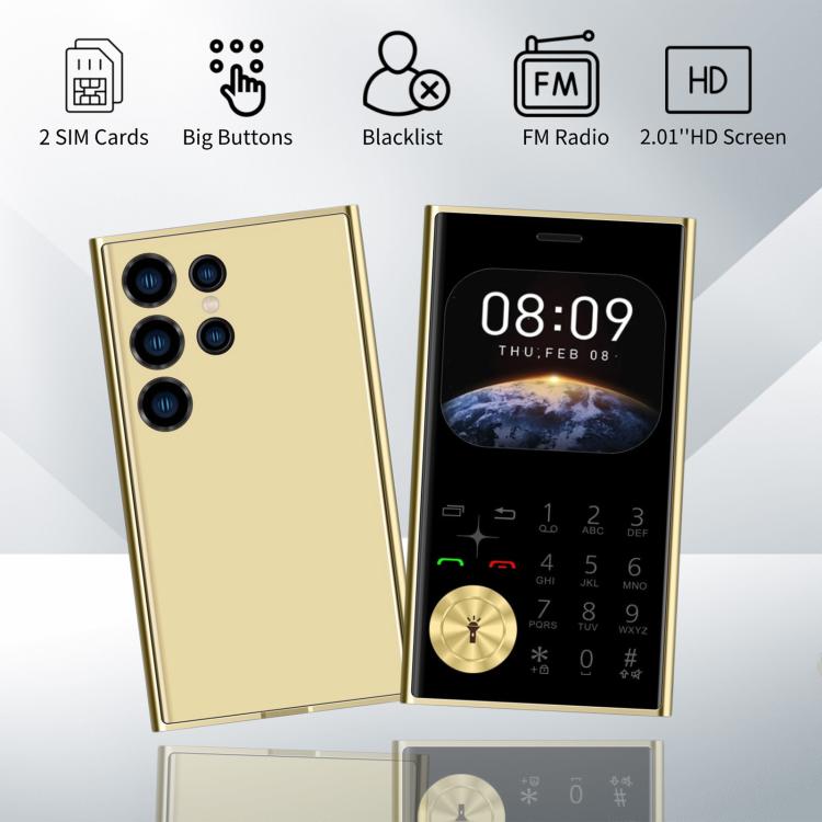 V8 Card Mobile Phone, 2.01 inch, MTK6261D, Support Bluetooth, FM, Torch, GSM, Dual SIM (Gold) - free shipping - PMc TechLife - Order now!