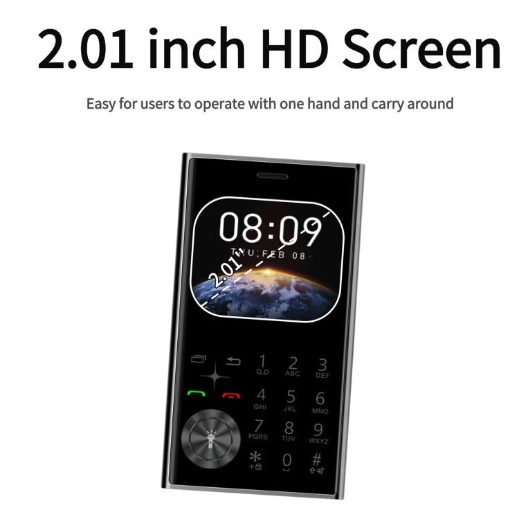 V8 Card Mobile Phone, 2.01 inch, MTK6261D, Support Bluetooth, FM, Torch, GSM, Dual SIM (Black) - free shipping - PMc TechLife - Order now!