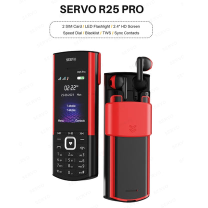 SERVO R25 Pro Mobile Phone with TWS Bluetooth Headsets, 2.4 inch, 24 Keys, Support Bluetooth, Quick Dial, Auto Response, FM, Flashlight, GSM, Dual SIM (White Red) - SERVO by SERVO | Online Shopping South Africa | PMC Jewellery | Buy Now Pay Later Mobicred