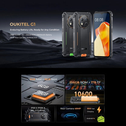 Oukitel G1 Rugged Phone, 6GB+256GB, Fingerprint Identification, 6.52 inch Android 14 T606 Octa Core, NFC, OTG, Network: 4G (Green) - OUKITEL by OUKITEL | Online Shopping South Africa | PMC Jewellery | Buy Now Pay Later Mobicred