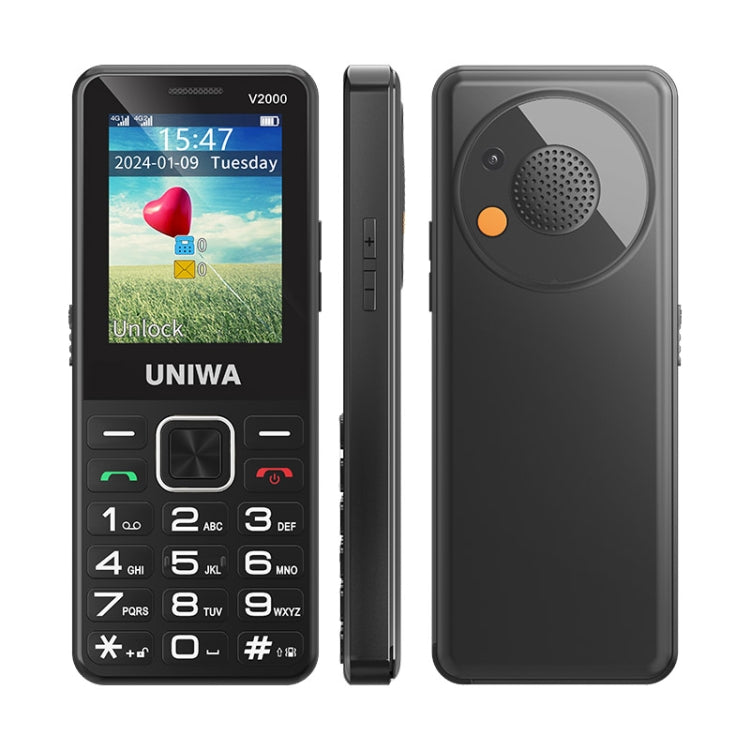 UNIWA V2000 Elder Keypad Phone, 2.4 inch Unisoc T107, 1700mAh Battery, LED Flashlight, SOS, Network: 4G, EU Plug (Black) - UNIWA by UNIWA | Online Shopping South Africa | PMC Jewellery | Buy Now Pay Later Mobicred