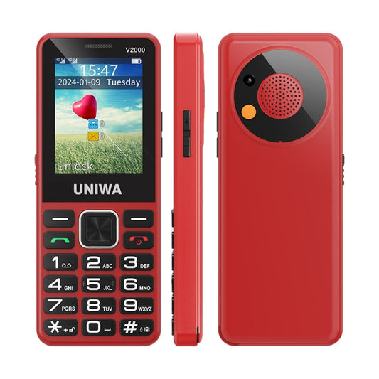 UNIWA V2000 Elder Keypad Phone, 2.4 inch Unisoc T107, 1700mAh Battery, LED Flashlight, SOS, Network: 4G, US Plug (Red) - UNIWA by UNIWA | Online Shopping South Africa | PMC Jewellery | Buy Now Pay Later Mobicred