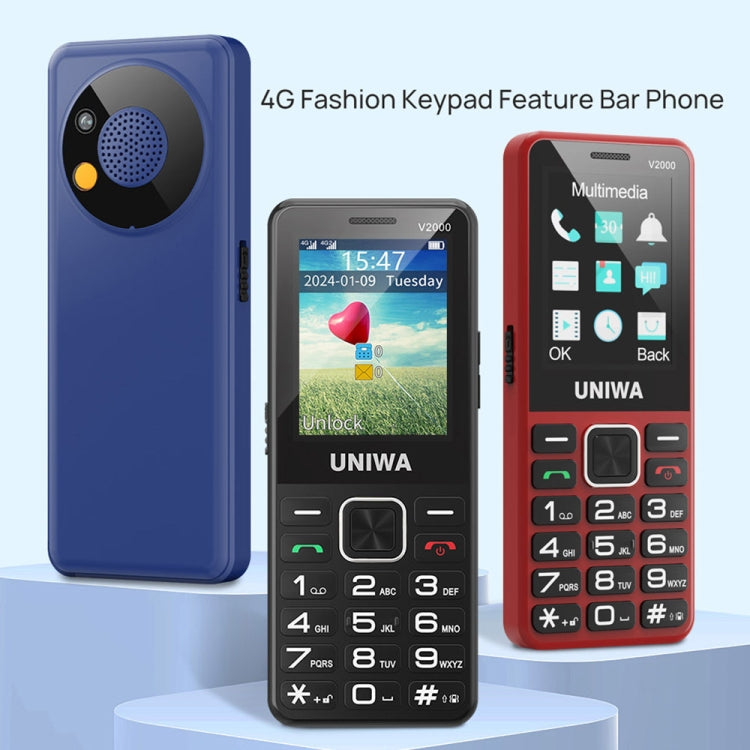 UNIWA V2000 Elder Keypad Phone, 2.4 inch Unisoc T107, 1700mAh Battery, LED Flashlight, SOS, Network: 4G, UK Plug (Blue) - UNIWA by UNIWA | Online Shopping South Africa | PMC Jewellery | Buy Now Pay Later Mobicred